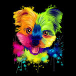 Bright Colorful Yorkie Portrait Drawing in Watercolor Style on Black Background