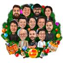 Caricature de groupe de Noël dans une guirlande de Noël