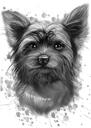 Pictură portret de desene animate Yorkshire Terrier din fotografii în stil grafit
