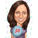 Persoană care deține cadou caricatură cu balon de aniversare pentru ziua de naștere