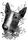 Bullterrier-Porträt vom Foto Hand gezeichnet im Graustufen-Aquarell-Stil