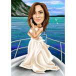 Weibliche formale Dresscode-Karikatur mit Ozean-Hintergrund