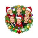 Caricature de groupe de Noël dans une guirlande de Noël