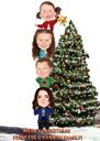 Family with Christmas Tree Caricature