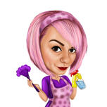 Profesional Cleaning Lady Cartoon Mascot Drawing from Photos