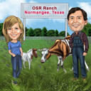 Caricatura de pareja de agricultores en estilo coloreado con fondo personalizado