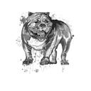 Full Body Bulldog -karikatyyri muotokuvamaalaus mustavalkoisella akvarellityylillä
