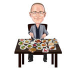 Lebensmittelkritiker-Karikatur-Porträt-Geschenkkarikatur im Farbstil von Fotos