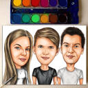 Canvasafdruk: Group Digital Caricature Portrait from Photos on White Background