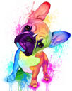 Ritratto di bulldog francese ad acquerello arcobaleno a corpo intero da foto
