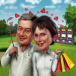 Pareja Golf Dibujo Realista