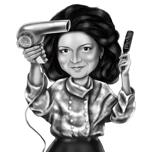 Hair Dresser Caricature from Photos: Black and White Style