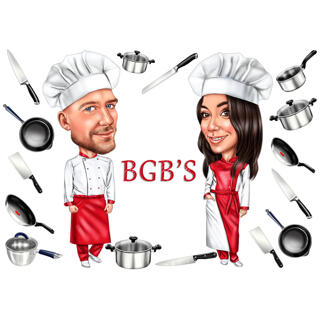 Chefs Caricature Logo: Cooking Lovers Custom Drawing
