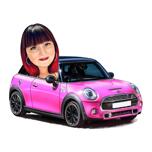 Mini Cooper'da Kişi Karikatür Portresi