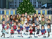 Corporate Staff Group with Christmas Tree Caricature Digital Cards in Color Style from Photos