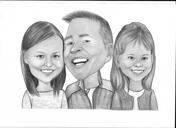 Caricatura en blanco y negro de padre con hijas