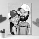 Карикатура пары в черно-белом стиле на холсте для подарка на День святого Валентина
