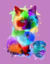 Vesiväri kissa tyttö sarjakuva muotokuva valokuva koko kehon tyyppi värillinen tausta