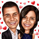 Valentines Day Caricature with Floating Hearts