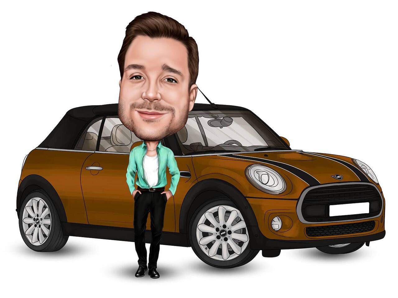 Человек, стоящий рядом с Mini Cooper