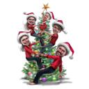 Family with Christmas Tree Caricature