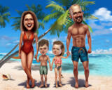 Caricature de famille réaliste de tout le corps à partir de photos