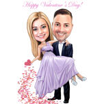 Caricature d'un homme portant une femme, cadeau pour la Saint-Valentin