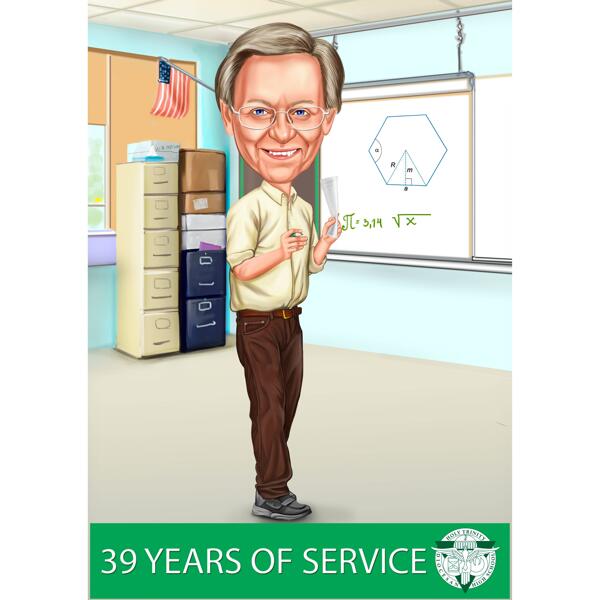 Karikatura učitele v důchodu: Roky služby