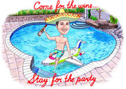 Custom Full Body Colored Style Caricature with Pool or Bathroom Background