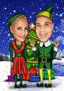 Christmas Couple Caricature with Winter Background
