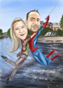 Holding on Hands - Couple Superheroes Caricature