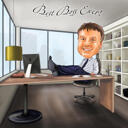 Boss Caricature Portret met Voeten op Tafel