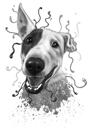 Schiță portret Bull Terrier miniatura din grafit acuarelă din fotografii