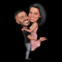 Caricature d'un couple heureux sur fond noir à partir d'une photo