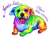 Kogu kehaga koera mälestusportree fotodelt Rainbow akvarellstiilis