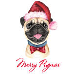 Caricatura navideña de un Pug: Feliz Navidad Pug