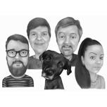 Retrato de familia en blanco y negro con Labrador