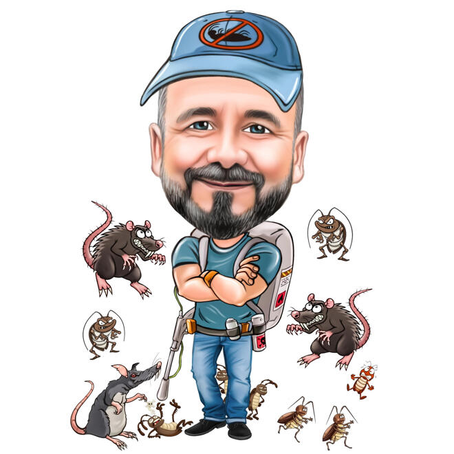 Persoană cu dispozitiv de ucidere a șobolanilor Caricatură de desene animate pentru avatar cu logo personalizat