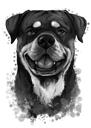 Portret de Rottweiler din grafit în stil acuarelă