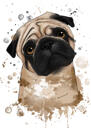 Adorable Pug Portrait Hand Drawn from Photos in Natural Watercolor Style
