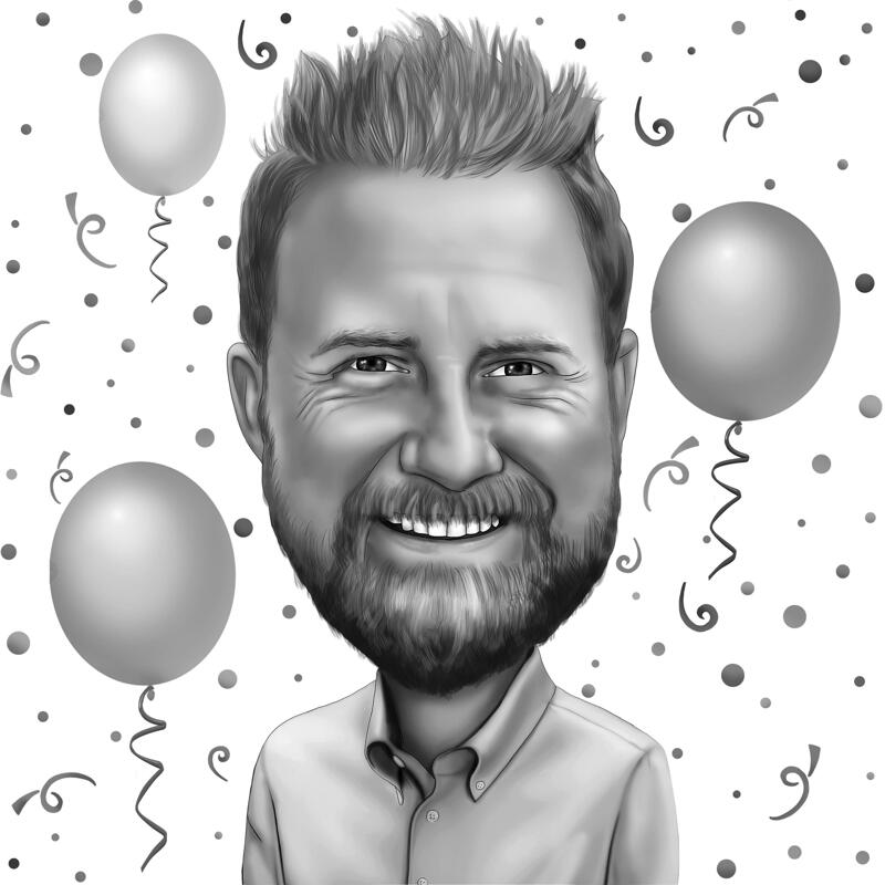 Funny Birthday Cartoon Gift in Black and White Digital Style