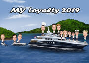 Group on Boat Caricature