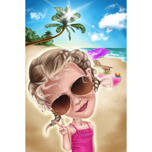 Caricatura di un bambino in vacanza sulla spiaggia