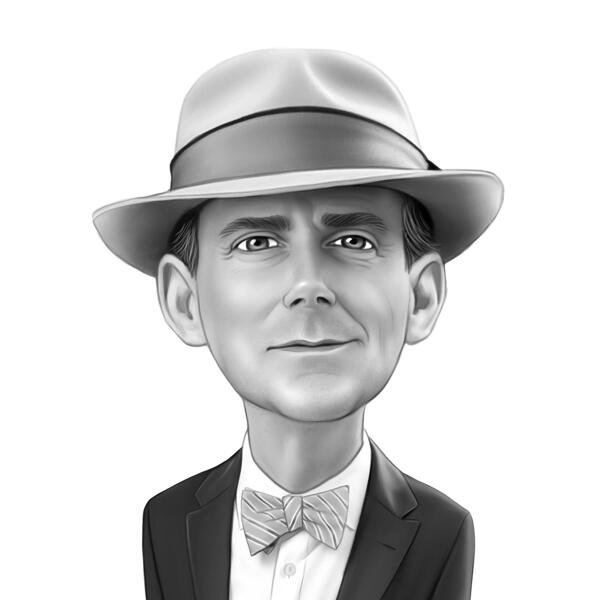 Man in Hat Caricature Gift in Black and White Style from Personal Photo