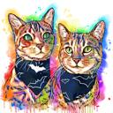 Retrato personalizado de pareja de gatos en acuarela a partir de una fotografía.