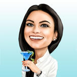 Lady Holding Cocktail Glass Caricature