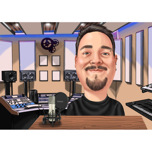 Presente de Podcaster - Caricatura de Retrato de Podcaster da Sua Foto