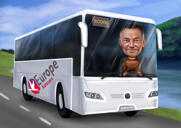 Cadeau personnalisé de caricature de chauffeur de bus avec fond de photos en couleur