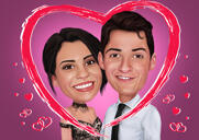Карикатура на романтическую пару на плакате с красным сердцем