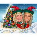 Style de caricature de carte de Noël de couples drôles